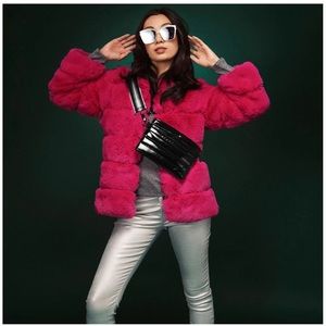 NWOT - Think Rolyn - Black Patent Bum Bag with striped strap